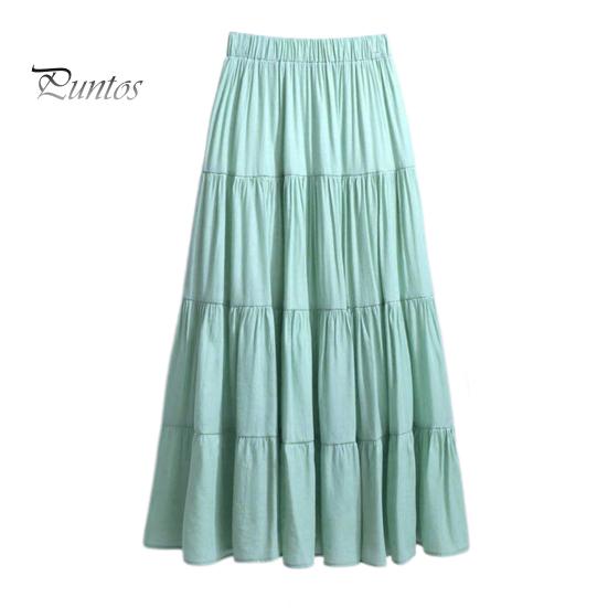 

Женская летняя юбка, эластичная юбка с высокой талией и большим подолом, однотонная свободная повседневная юбка, уличная одежда светло-зеленый