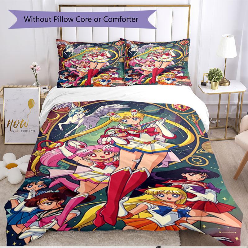 3pcs Duvet Cover Set (1*Duvet Cover + 2*Pillowcase, Without Core), Sailor Moon Print Soft All‑Season Bedding Set, Home Bedroom Decor Gift