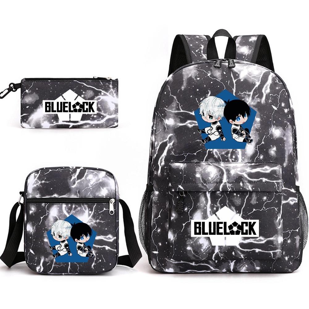 3 Piece School Backpack Set for Students Large Capacity Oxford Cloth Schoolbag with Shoulder Strap and Pencil Case