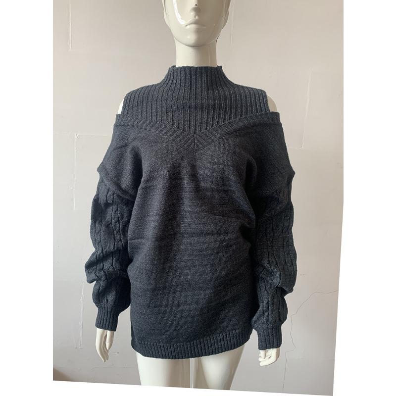 Autumn and Winter Women's Strapless High Neck Loose Large Version of The Knitted Sweater