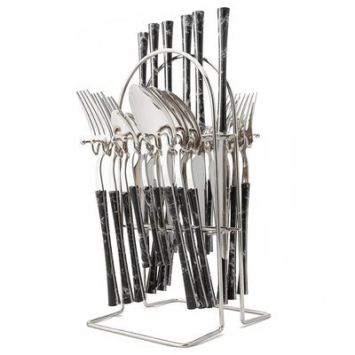 Nero Argento 6/24 Pezzi Set da Tavola Stoviglie in Acciaio Inossidabile Coltello Forchetta Cucchiaio Posate da Tavola con Set di Posate di Stoccaggio