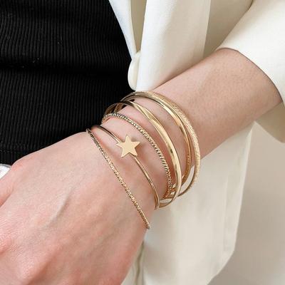 6Pcs/7Pcs Europe American Style Wide Open Bangle Set Exaggerated Bracelet  Women Gift
