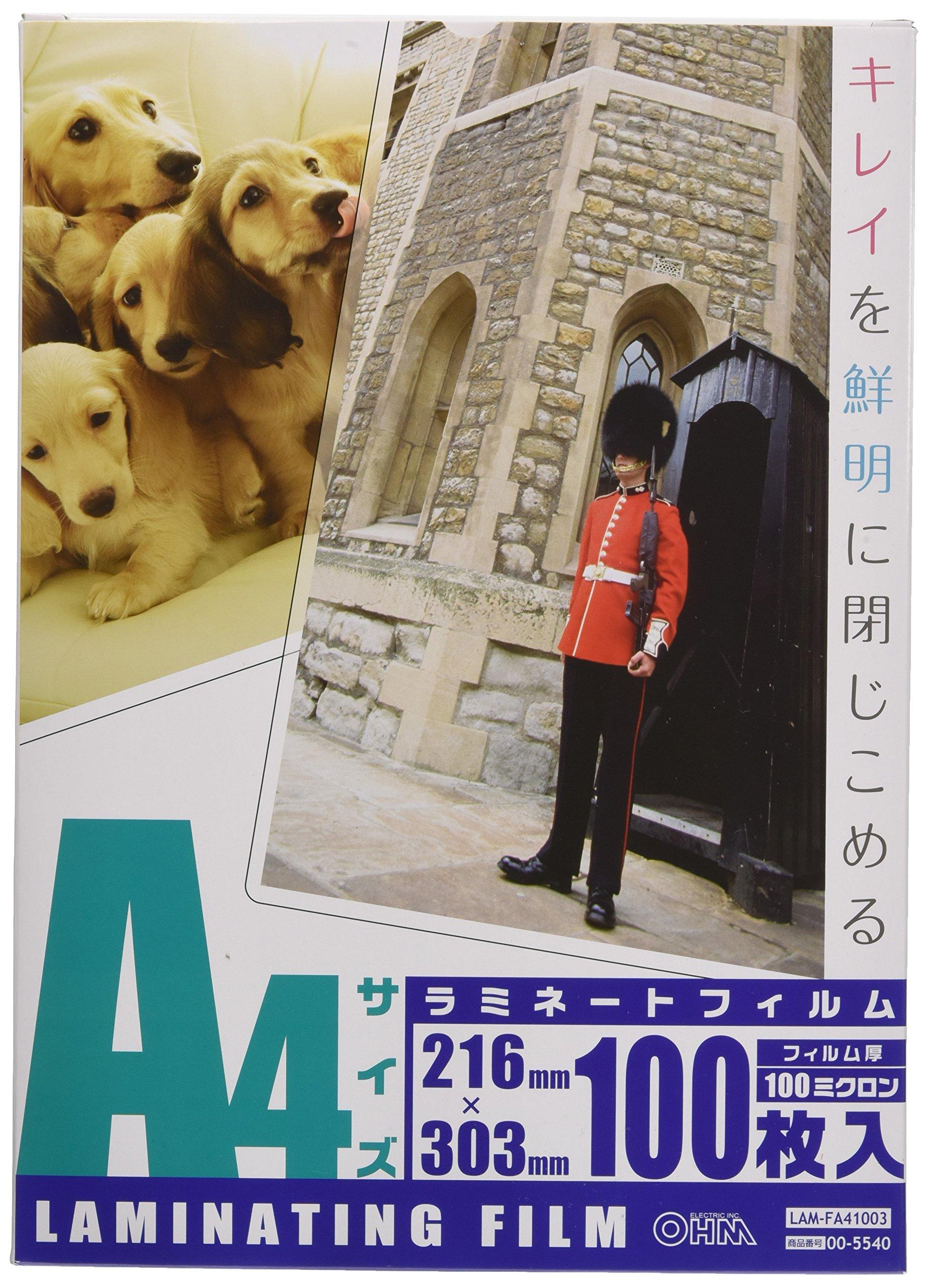 OHM 100 micron laminating 100 A4 film, sheets, size, LAM-FA41003