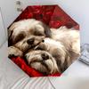 Shih Tzu and Flowers Pattern, Automatic Folding Umbrella, Portable and Foldable Design, 8 Ribs, a Christmas or Birthday Gift.