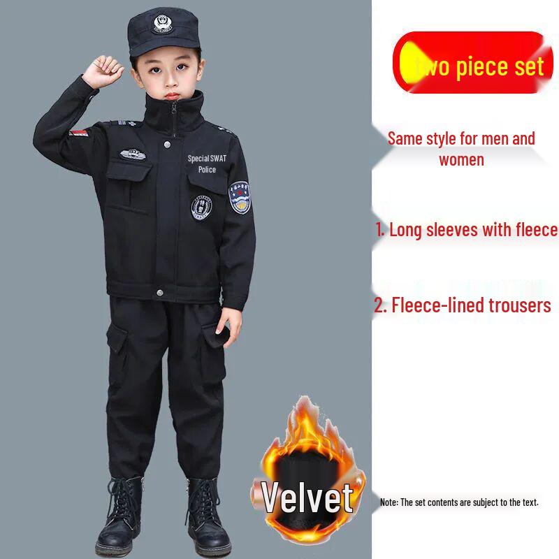

Kids Winter Police Officer Costume Set for Boys & Girls - Velvet Uniform for Performances 130cm