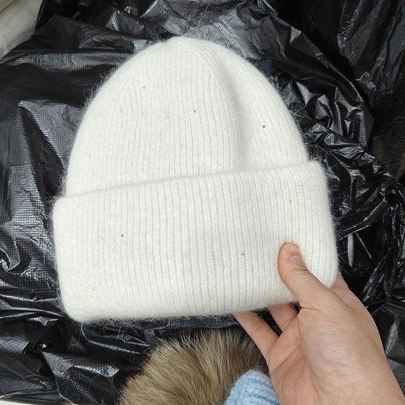 Winter Hats For Women Rabbit Fur Shiny Knitted Beanie Baggy Caps Korean Style Sweet Simple Bonnet Solid Color New