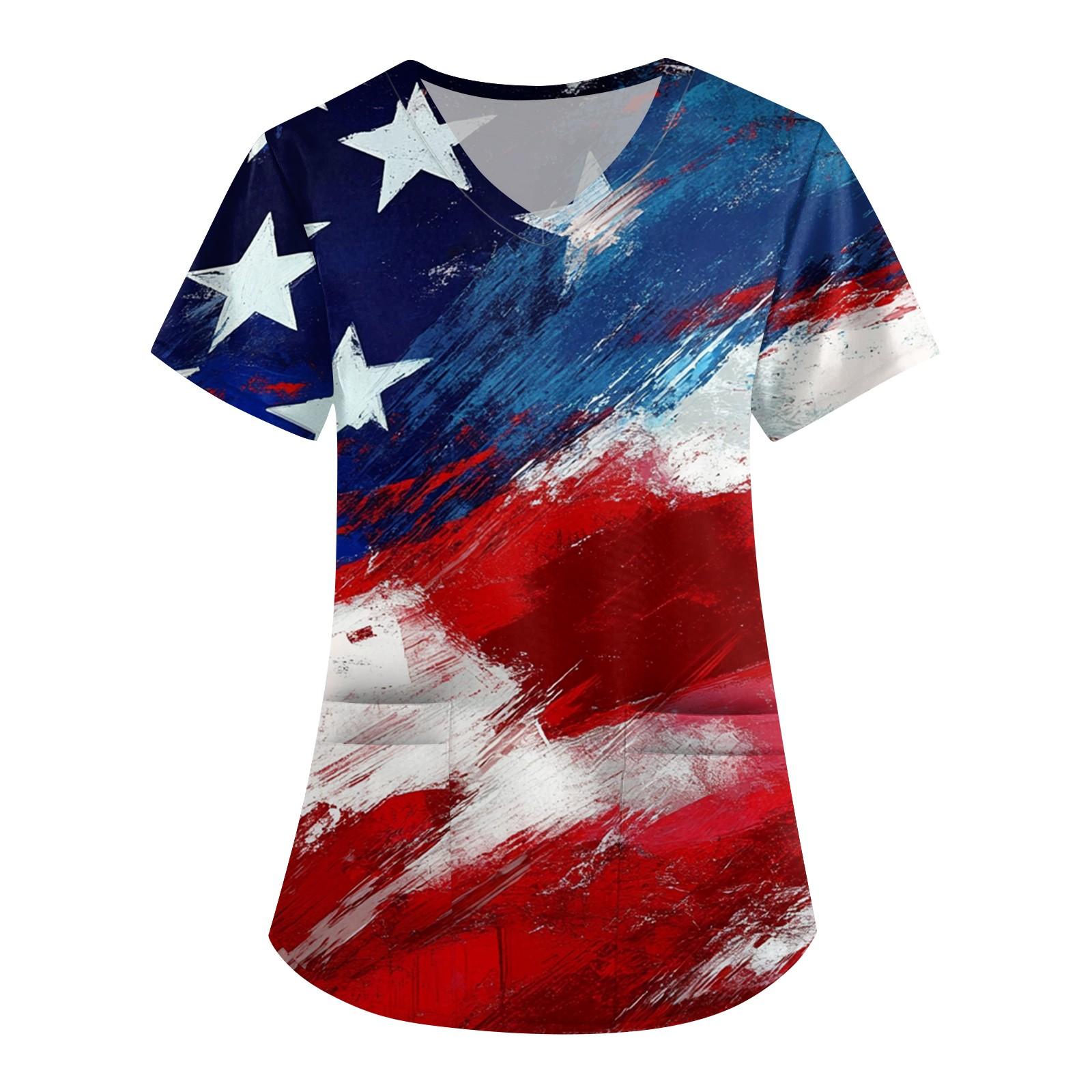 

Женское модное рабочее платье с V-образным вырезом, короткими рукавами и карманами, с принтом «День независимости», костюм для ухода за больными S винный