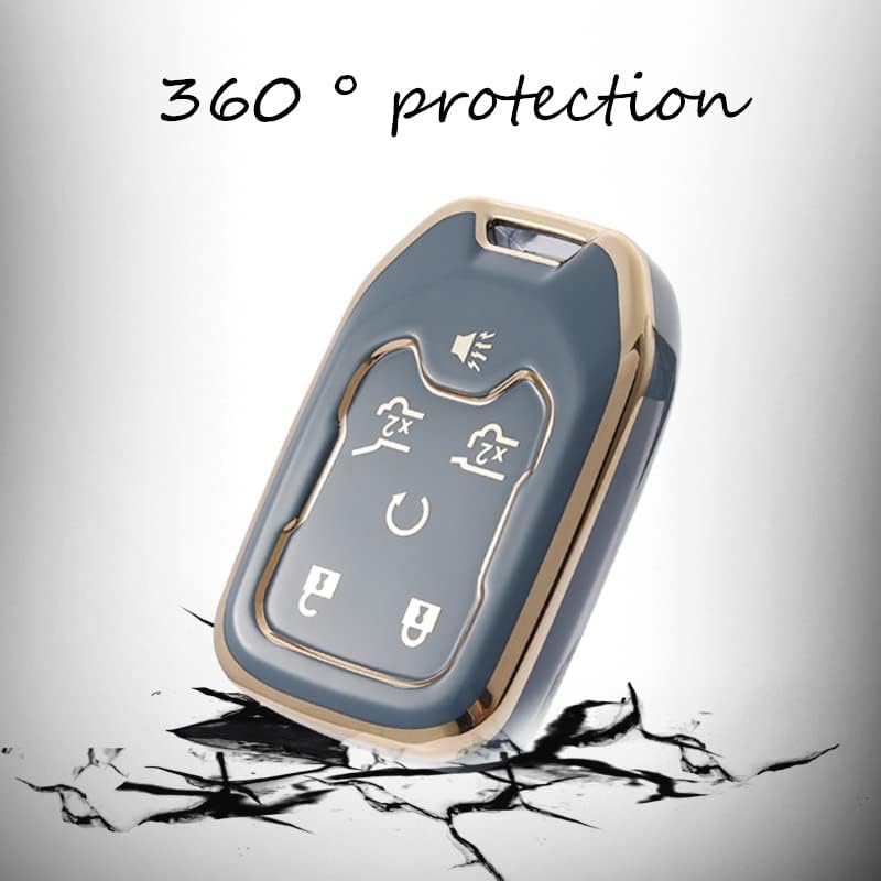 Key Fob Cover Compatible with Chevy Chevrolet Suburban Tahoe GMC Terrain Yukon Yukon XL Smart 6 Buttons TPU Remote Keyless Key Fob Case Protection