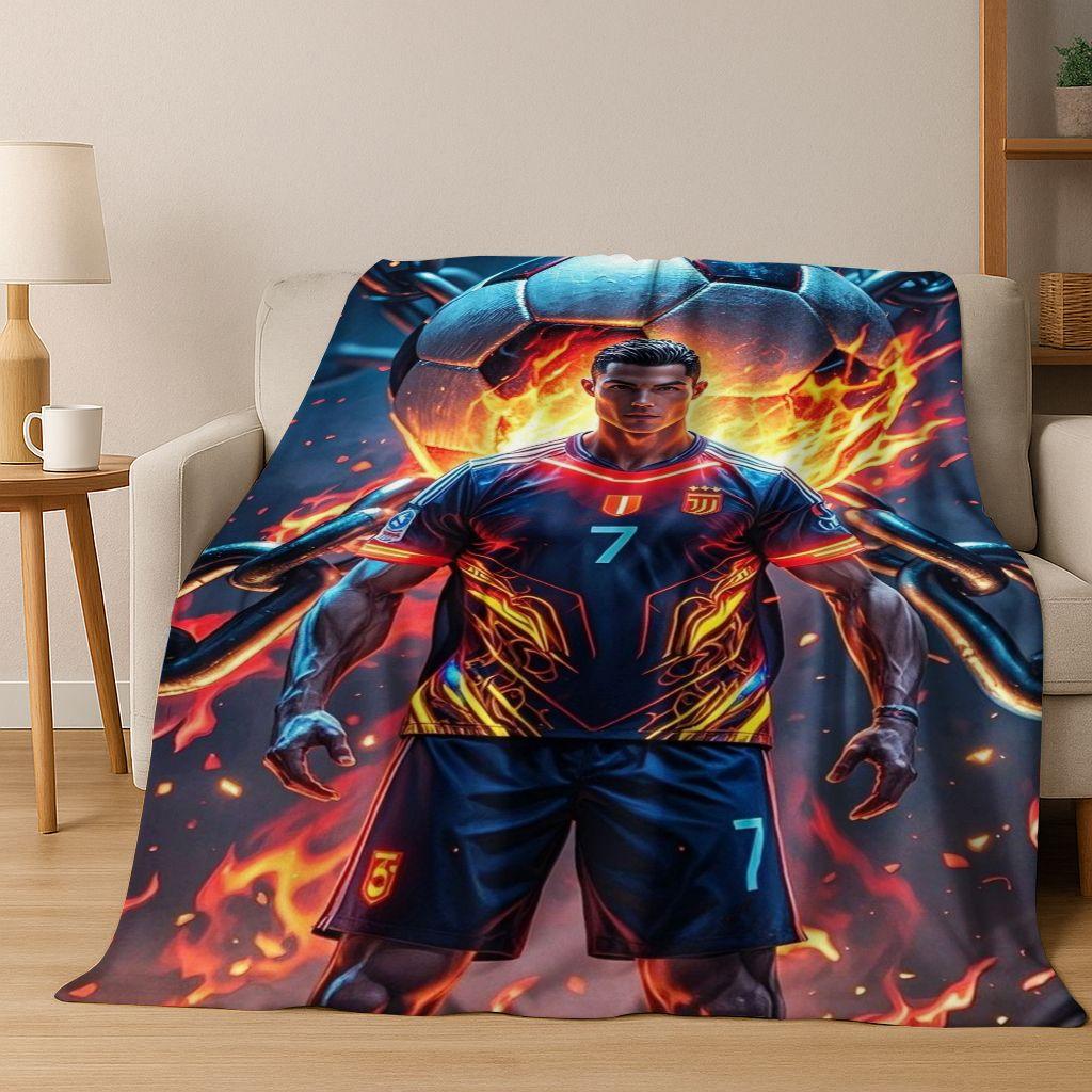 3D Goat Football Star R-Ronaldo Cartoon Art Flannel Blanket,Cozy Soft Throw Blanket for Home Bedroom Bed Sofa Picnic Cover Kid
