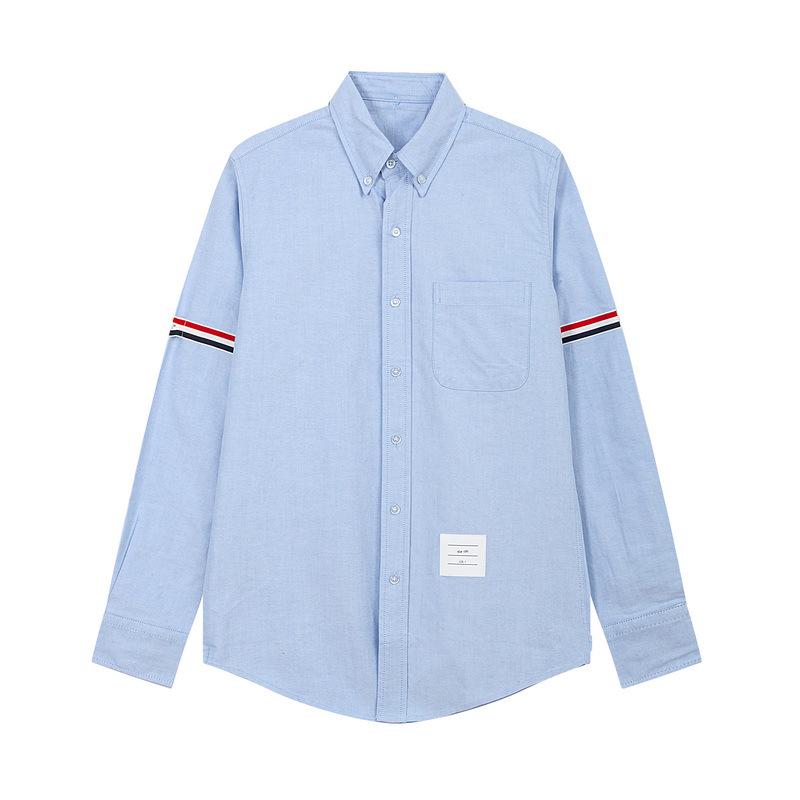 

Мужская рубашка TB JL Oxford из чистого хлопка с длинными рукавами — впитывающая пот, повседневная, с двойными рукавами и ленточным дизайном M светло-синий