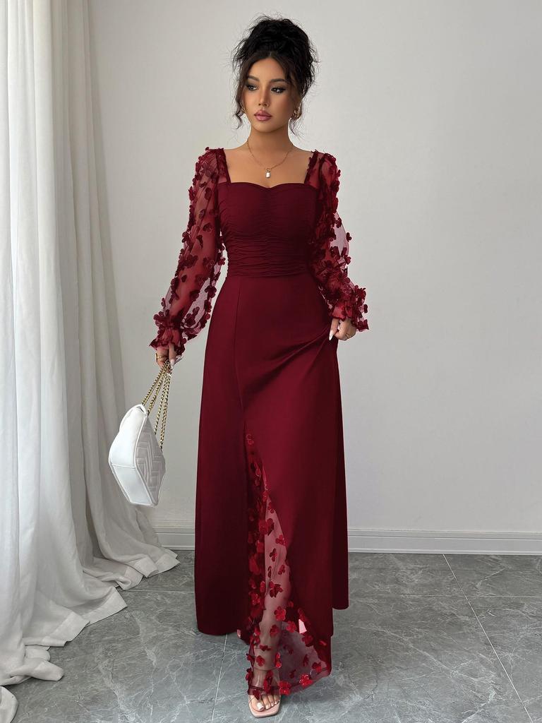 French Retro See-through Long Sleeve Evening Dress (2026)