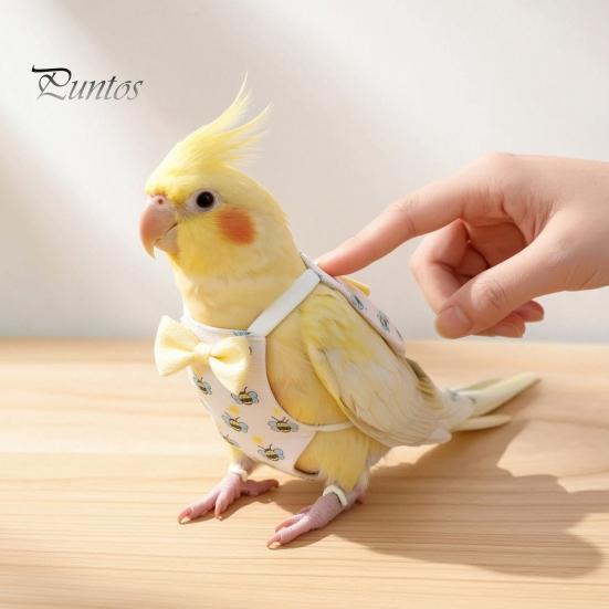 Parrot Hygiene Accessory Diaper, Cute Cartoon Print Bird Diaper with Bow, Reusable Nappy Flight Suit for Cockatiels Lovebirds Budgerigars Clothing