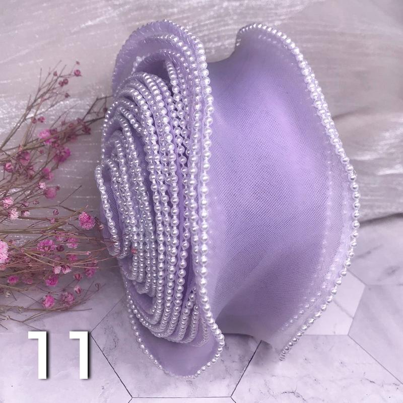 10 Yards Pearl Beads Wavy Edge Tulle Mesh Ribbon Trim DIY Clothing Dress Crafts Lace Fabric For Party Wedding Background Decor