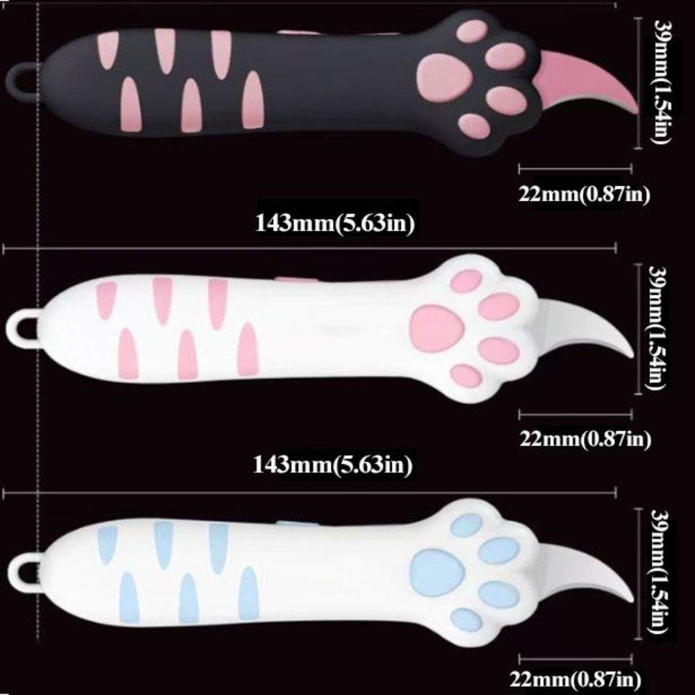 Plastikowy nóż utility z motywem kociej łapy, kreskówkowy design, wysuwany nóż kot, do cięcia tektury
