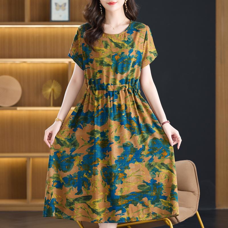 Summer Women's Elegant Dresses Plus Size Short Sleeve Casual Long Dress Vintage Clothes