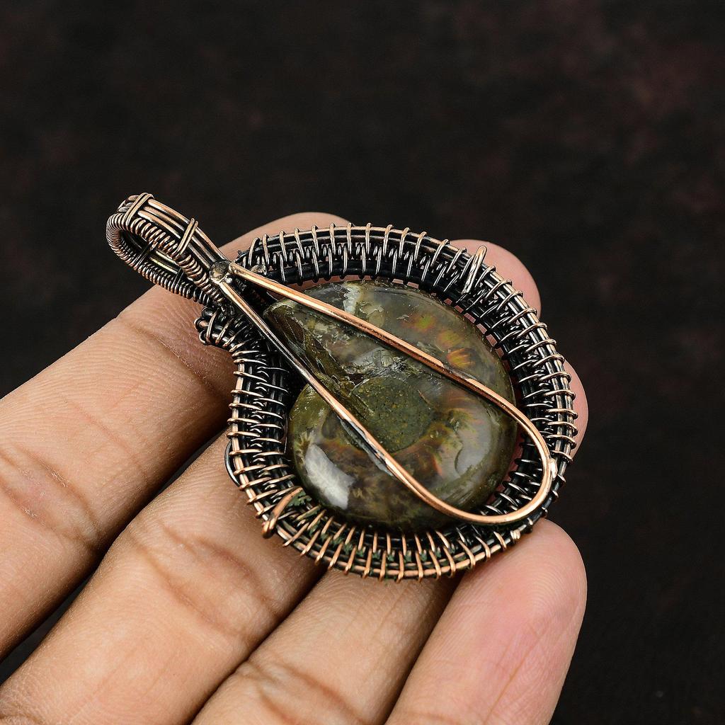 Ammonit Fossil Kupferanhänger Kupferdraht gewickelter Anhänger Edelstein Kupferschmuck Handgefertigter Anhänger Geschenk für Ihn Ammonit Fossil Schmuck