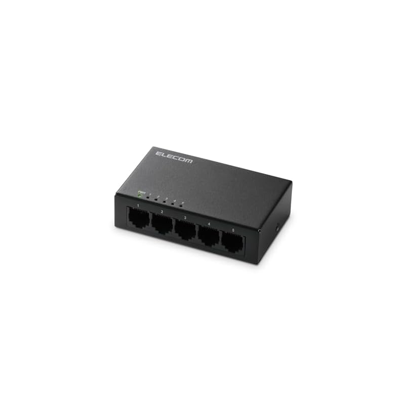 ELECOM Gigabit 5-Port Switching Hub, Metal Casing, AC Power, Silent Fanless, Black EHC-LG05M-B