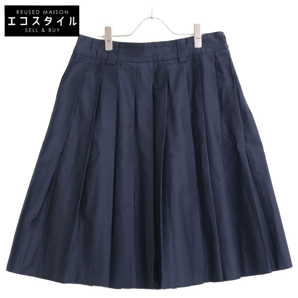 MIUMIU 2010 MG1781 Navy Logo Embroidered Pleated Chino Skirt Skirt 40 NavyUsed