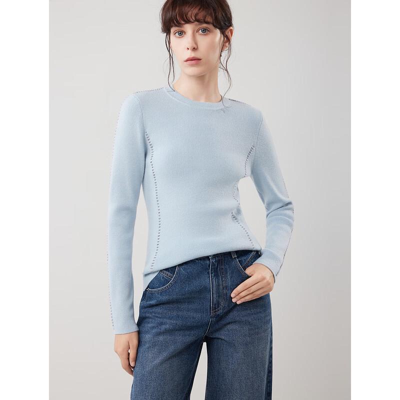 ELLE Women's French Lamb Wool Round Neck Knit Sweater