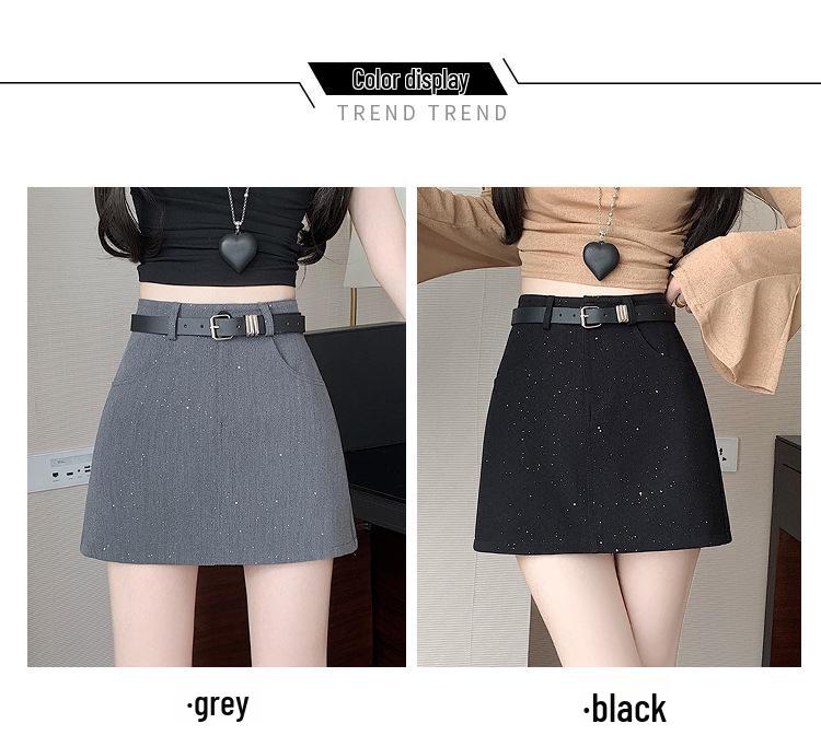 2025 Frühling/Sommer Damen High Waist Grau A-Linien Anzugrock mit schlankmachenden Sicherheits-Shorts