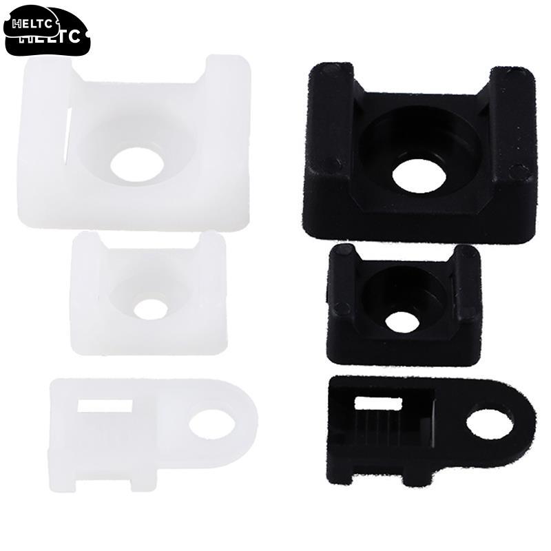 100PCs Cable Tie Mount Wire Buddle Saddle Type Plastic Holder White Black