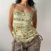 Fairycore Vintage Summer Camis Tops Lace Spliced Floral Printed Strappy Y2K Aesthetic Women Tops Holidays 2000s Cute