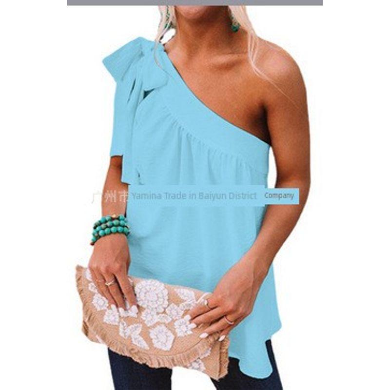 Slanted Shoulder Lace Up Sleeveless Top Pure Color Shoulder Shoelace Sleeveless Tops