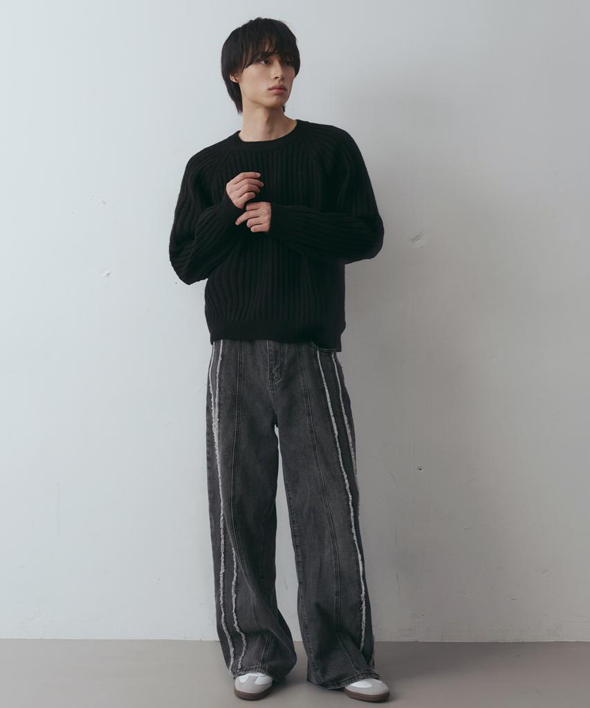 NODU Ribbed Raglan Diagonal Knit [Black]