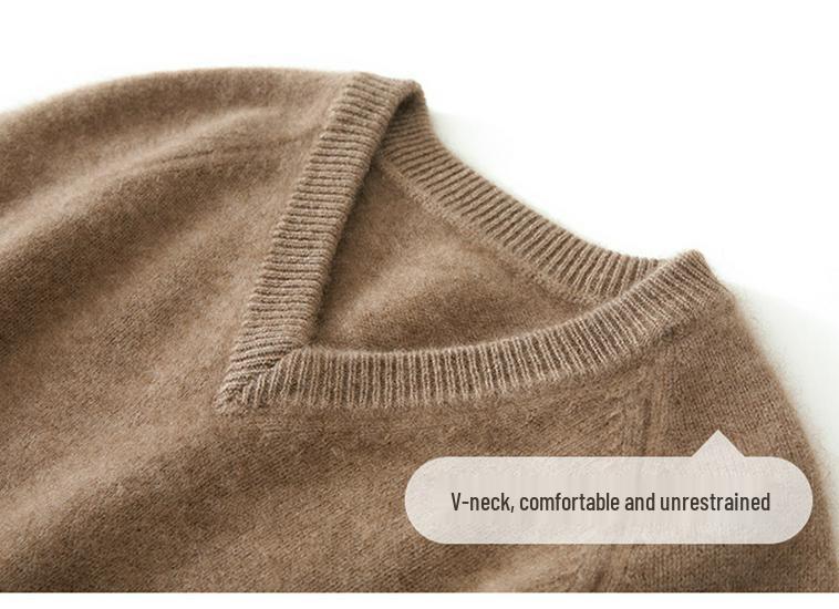 Women's Autumn Winter Cashmere V-Neck Raglan Sleeve Thick Knit Sweater