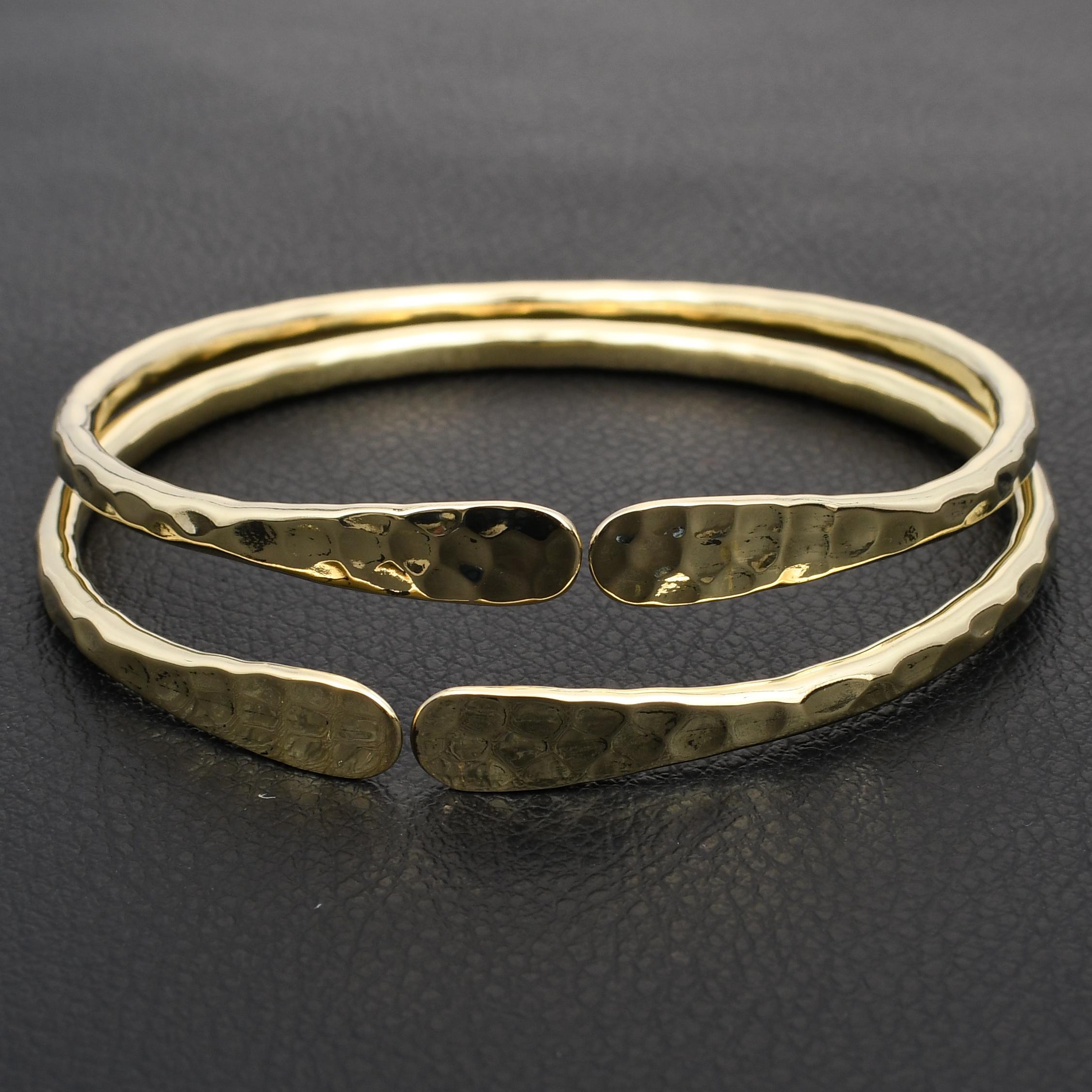 Винтажный набор браслетов-манжет золотого тона с чеканкой – 2 регулируемых открытых браслета 7.5 INCH