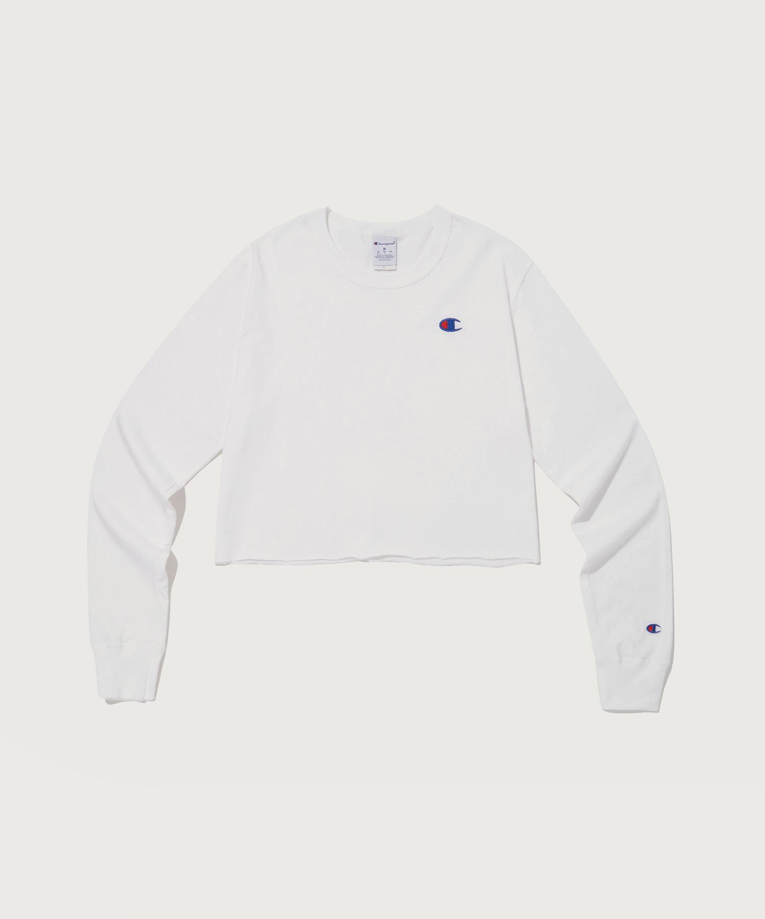 Champion Women S Boyfriend Crop Long Sleeve T-Shirt White White/M