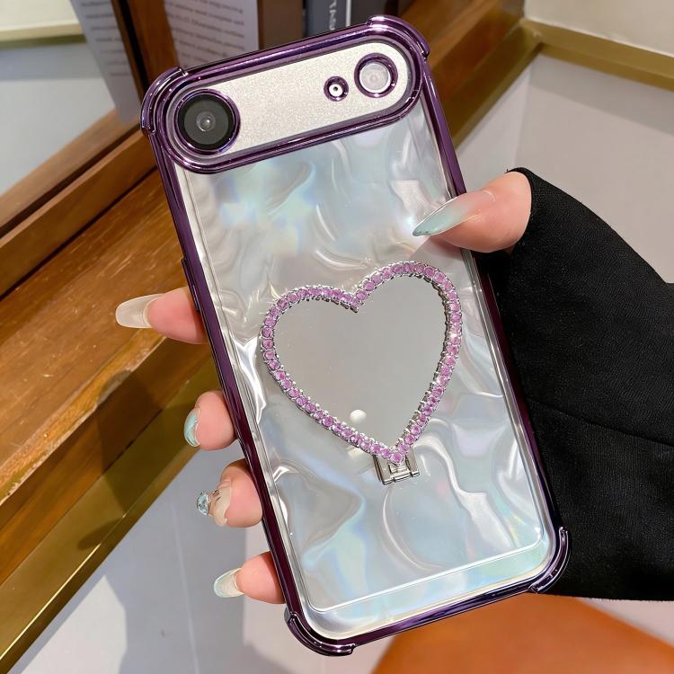 Heart-shaped Mirror Electroplated TPU + Acrylic Phone Case with Holder