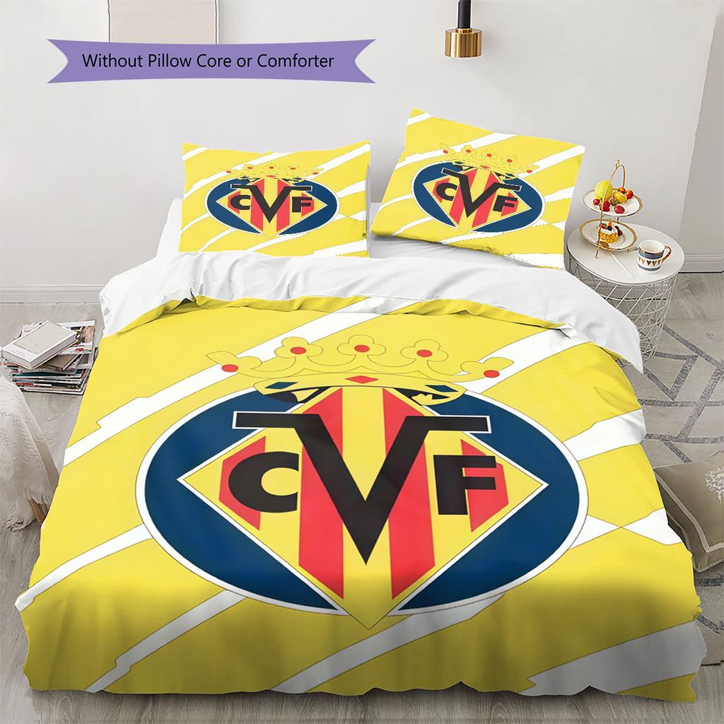 Juego de Colcha y Funda de Almohada con Logo del Villarreal CF Decoración del Hogar Regalo de Cumpleaños (1 * funda nórdica + 2 * fundas de almohada, sin núcleo)