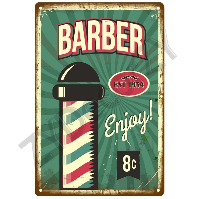 Vintage BARBER SHOP Metal Sign Poster Cafe Bar Pub Tin Sign Plaque Retro Haircut and Shave Beard Iron Plates Printing Home Decor