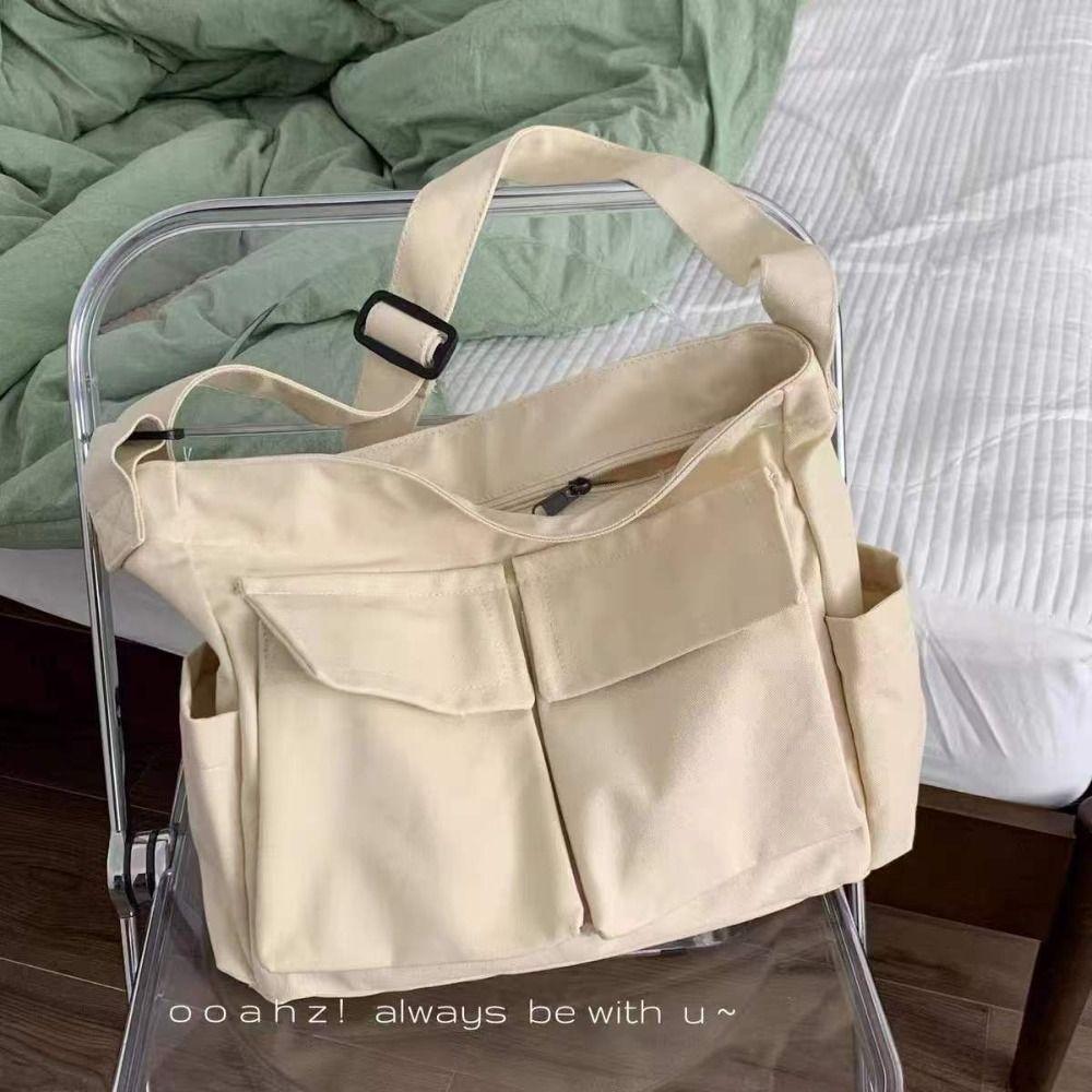 Large Capacity Teenager Messenger Bag Canvas Crossbody Bag Casual Vintage Shoulder Bags Students