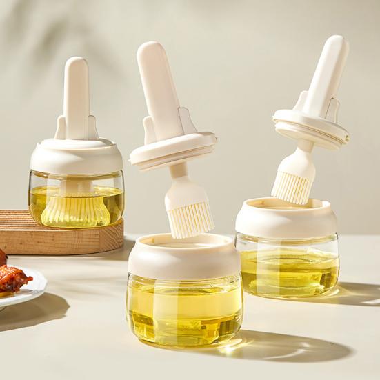 2-in-1 Oil Bottle with Built-In Silicone Brush Leak-Proof Glass Basting Tool for Grilling Baking Frying Heat-Resistant Portable BBQ Accessory