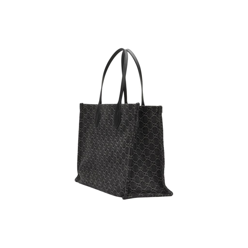 Gucci Ophidia Double G Logo Detachable Shoulder Strap Denim And Leather Trimmed Tote Bag Women Tote Bags Black Gray 772184-FAC2F-8450
