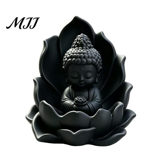 Compact Buddha Statue for Car 3D Printed Mini on Lotus, Sitting Figurine, Meditation Zen Spiritual Ornament Dashboard, Desk, Entryway, Tea Room