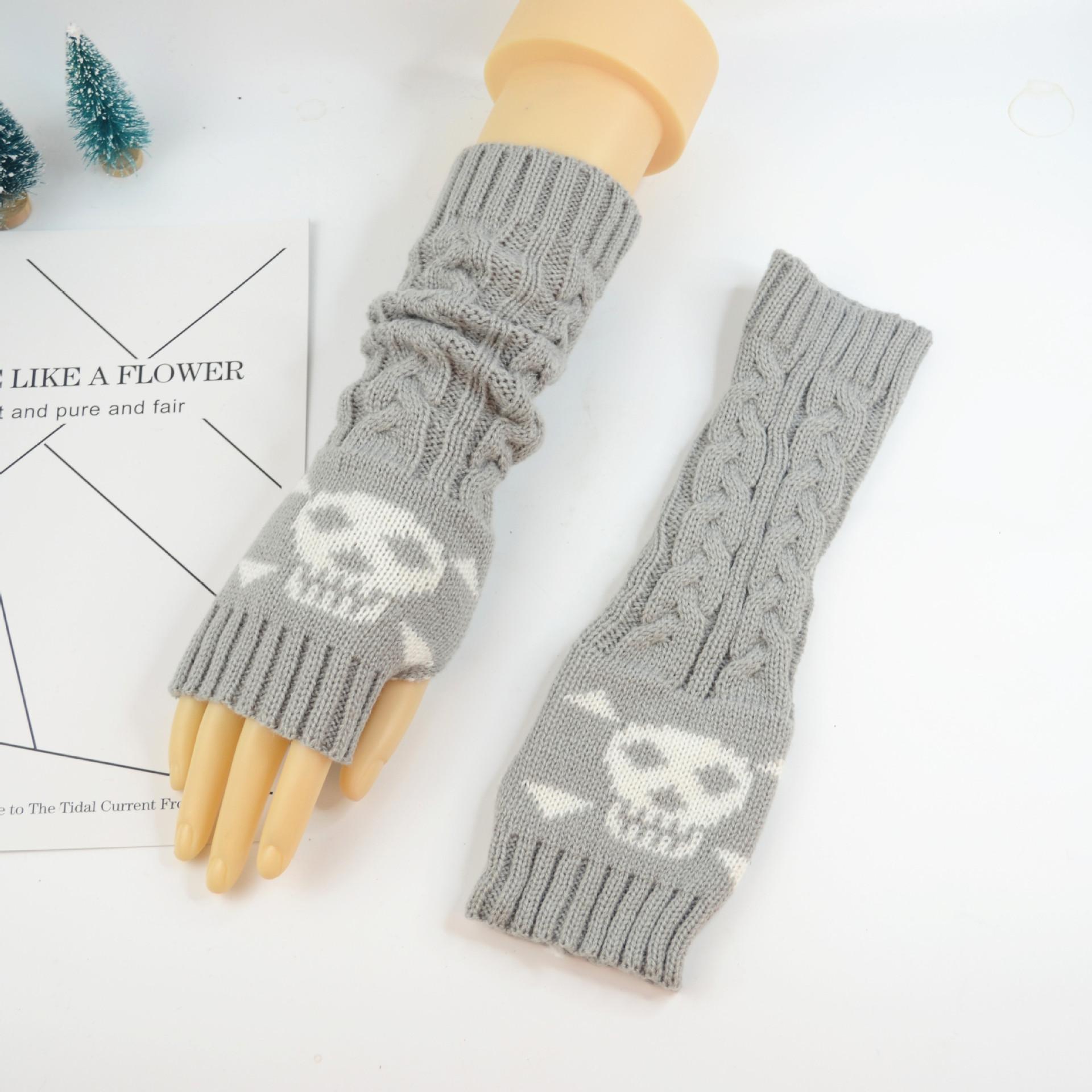 

Мужские и женские осенние и зимние теплые вязаные шерстяные нарукавники для спорта на открытом воздухе для велоспорта модные нарукавники для пар в корейском стиле персонализированные нарукавники скелета светло-серый