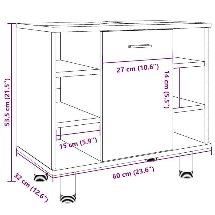 VidaXL Armoire de salle de bain Chêne sonoma 60x32x53,5 cm Aggloméré 856142