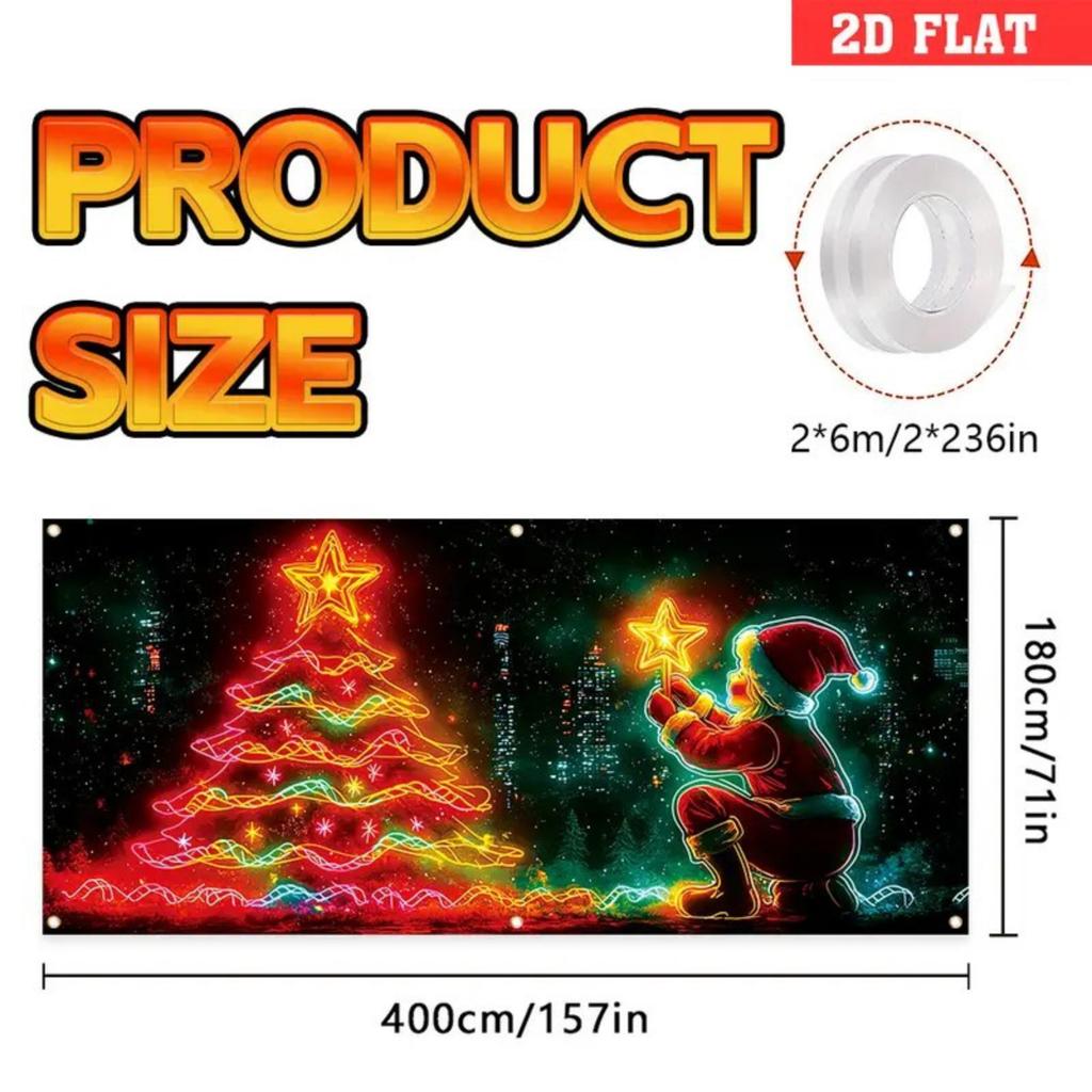 Christmas UV Fluorescent Garage Door Cover Banner Holiday Party Decoration