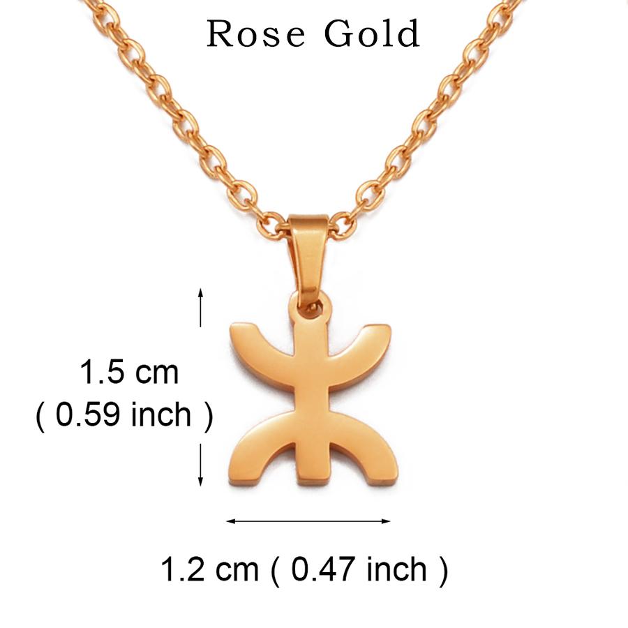 Anniyo 1.5CM Small Africa Berbers Symbol Pendant Necklaces Stainless Steel African Berber Kabyle Style Amazigh Jewelry #320701 60cm or 23.6 Inches розового золота