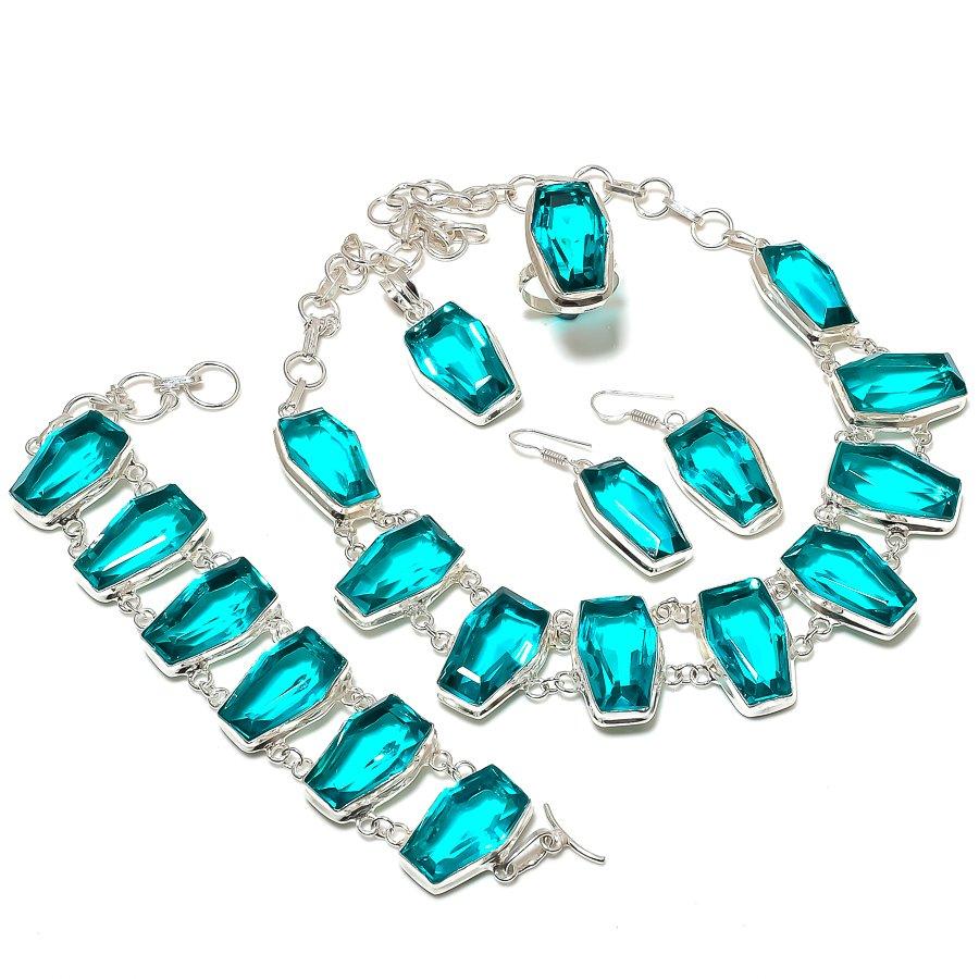 

Натуральный Зеленый Турмалин Драгоценный Камень Ручной Работы Ювелирный Набор из Стерлингового Серебра 925 пробы d0z15