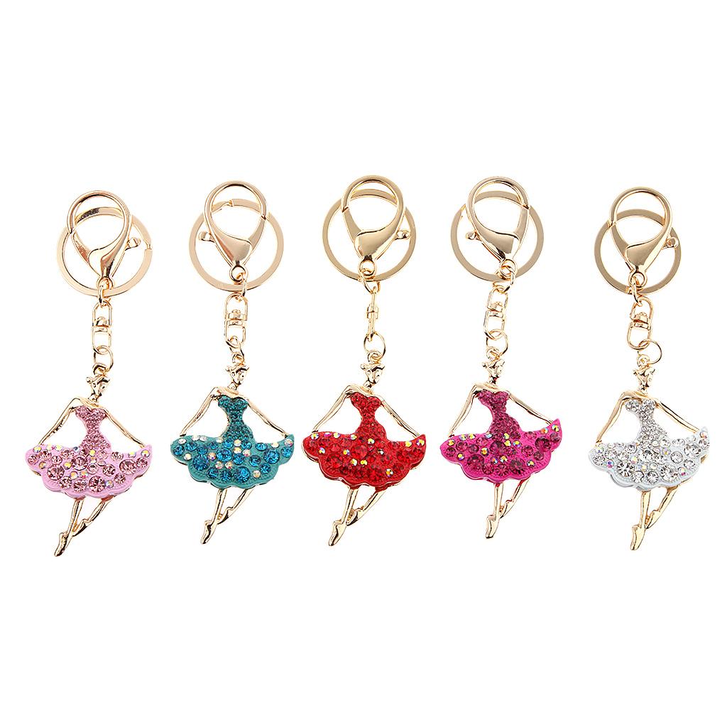 Fashion Rhinestone Ballerina Shape Keychain Key Ring Bag Charm Red