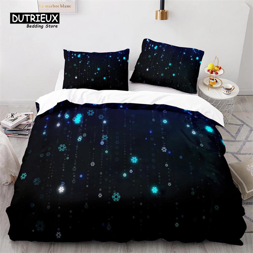 Schneeflocken Bettbezug Winterthema Geometrisches Muster Bettwäscheset Mikrofaser Blau Floral Quiltbezug Für Mädchen Junge Weihnachtsdeko