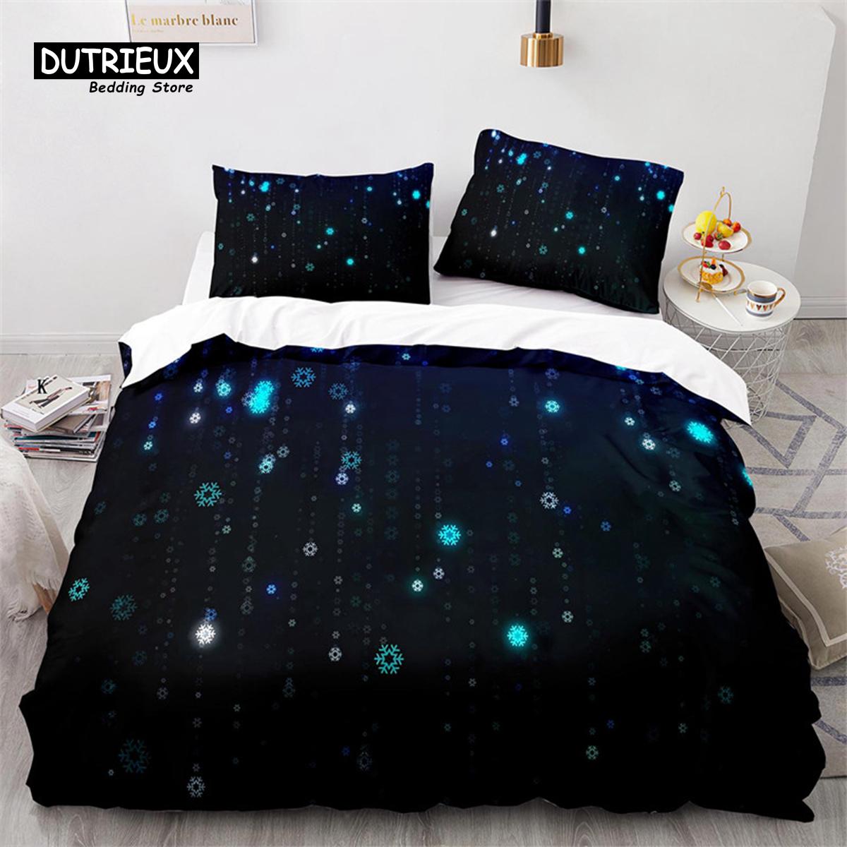 

Пододеяльник со снежинками, зимний комплект постельного белья с геометрическим узором, микрофибра, синий цветочный стеганый чехол для девочки и мальчика, рождественский декор EU single(135x200cm)