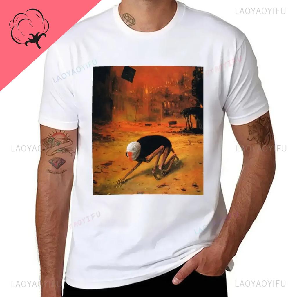 Beksinski Art modello stampato Street wear moda casual Harajuku trend estivo uomo donna T-shirt a maniche corte universale