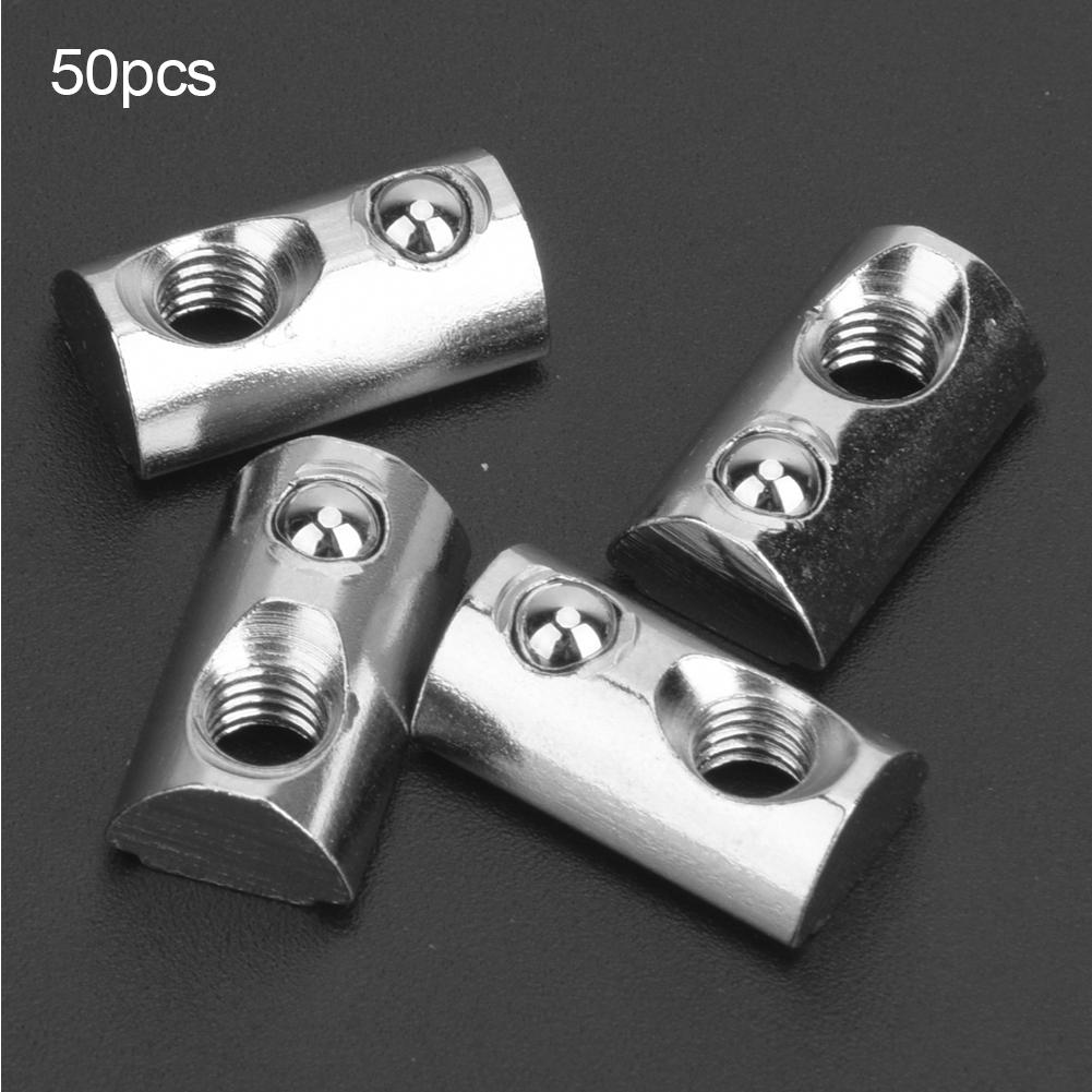 50Pcs Round Roll T Slot Spring Nut Nickel Plating Carbon Steel Connection Fittings(M8 )