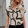 Ladies Summer Short Sleeve V Neck Casual Printed Pullover Blouse Shirt Top