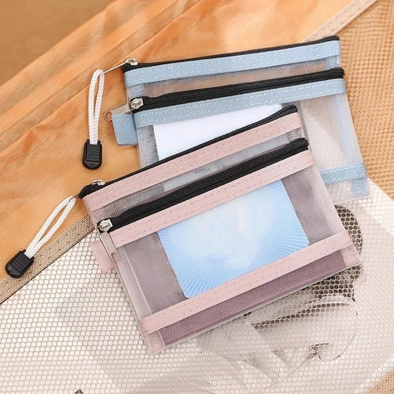 1PC Double Layer Mesh Card Holder Bag Clear Passport Id Card Driver License Document Bag Zipper Pouch for Bank Cards Travel Stor